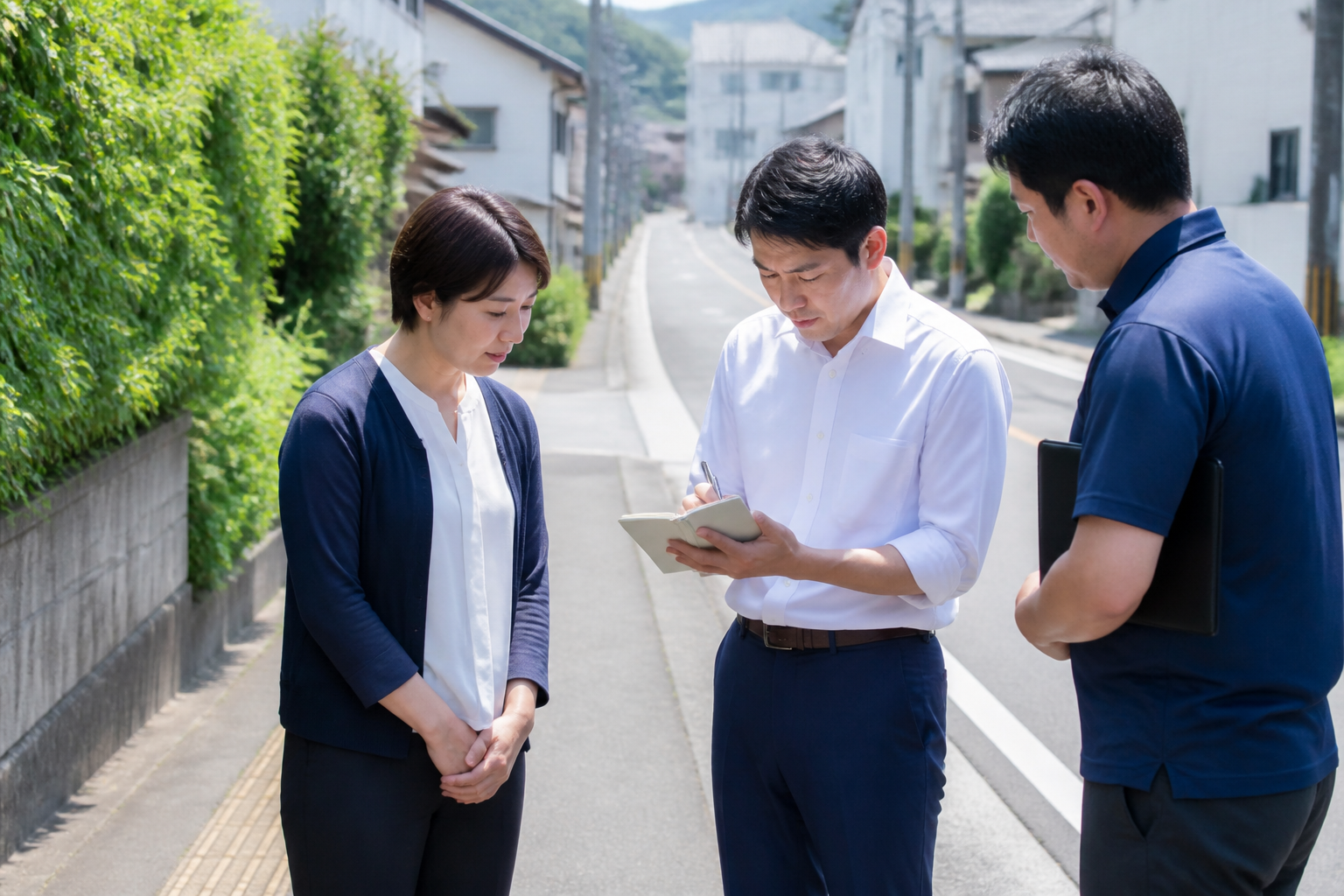 地方議員が地域の現場を確認しながら気づきを記録する様子