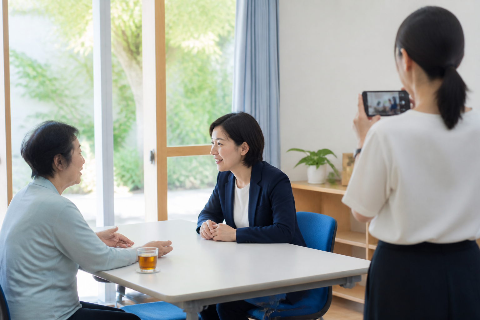 地域活動中の地方議員をスタッフが動画で記録する様子