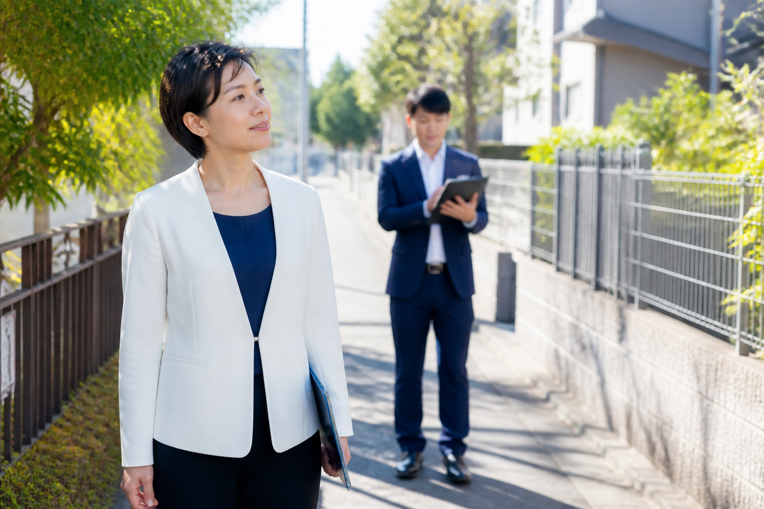 地方議員が地域を歩き日常の政治活動として課題を確認する様子