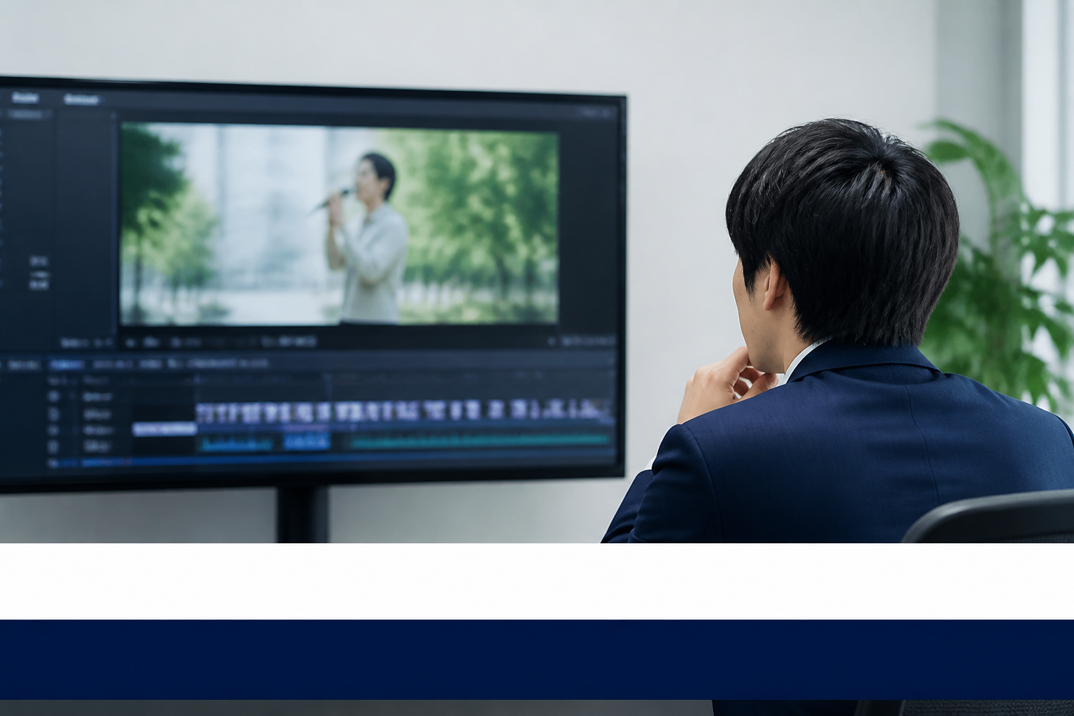 SNS動画の字幕位置と画面構成を確認する政治広報担当者