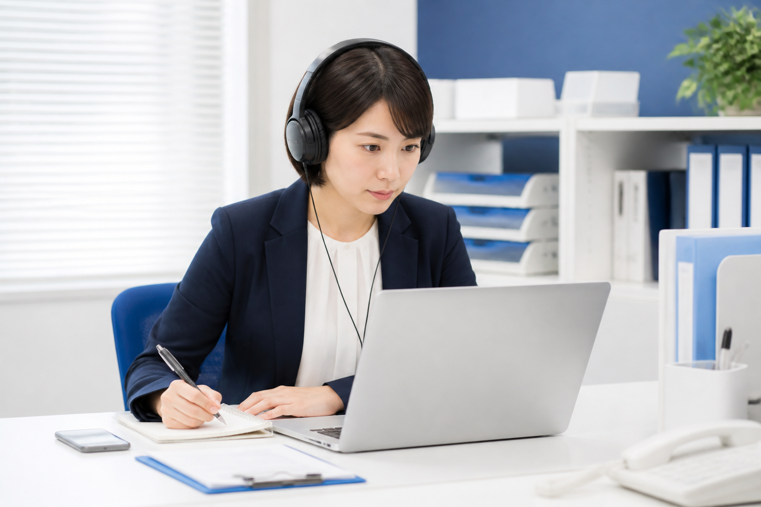 街頭演説動画の字幕を音声と照合して確認するスタッフ