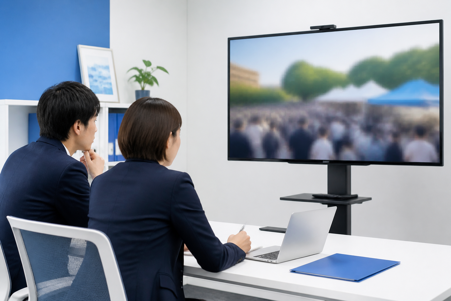 SNSに掲載する画像と動画の権利や個人情報を確認する担当者