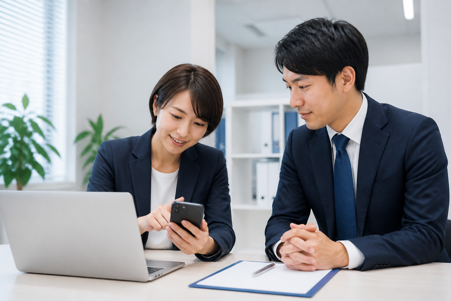 住民からの質問を確認し次のSNS投稿を相談する候補者とスタッフ