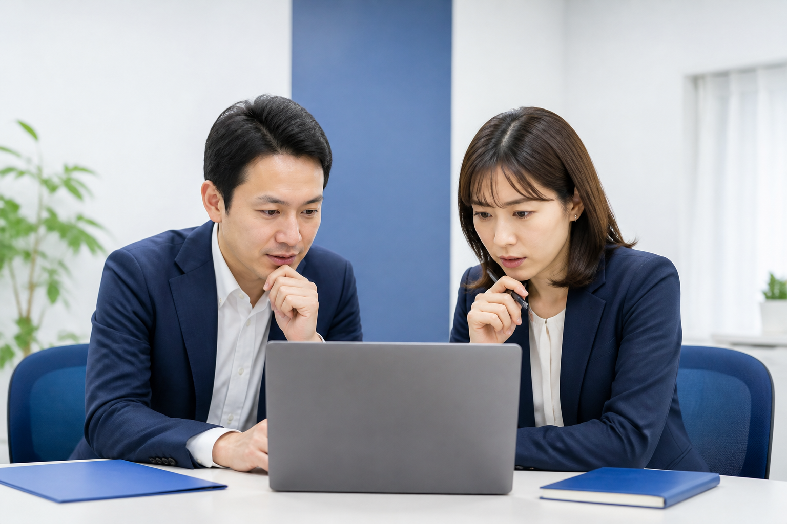 AIで作成したSNS原稿案を候補者とスタッフが確認している様子