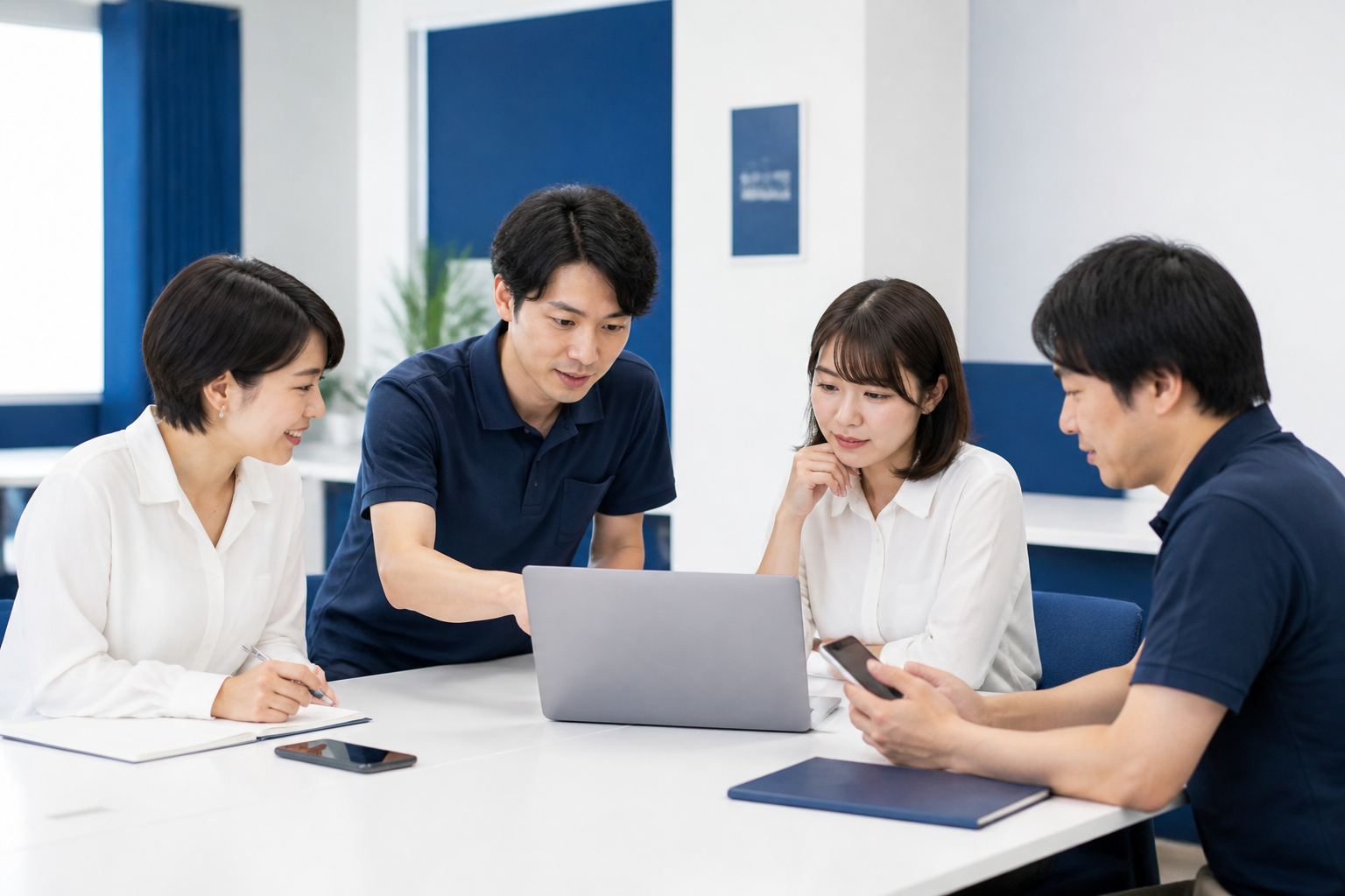 SNS投稿の発信主体と公開手順を確認する選挙事務所のスタッフ