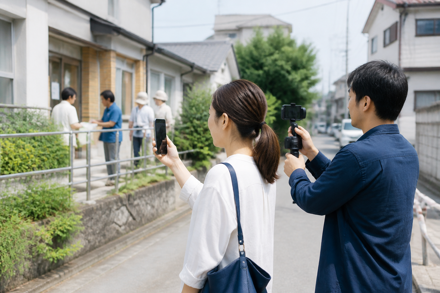 地域活動の現場でSNS用の写真や動画素材を集めるスタッフ