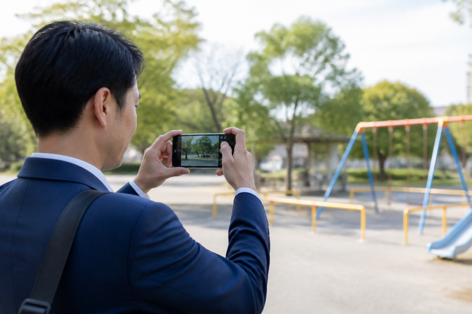 地域の公園を撮影してSNSで伝える地方議員風の人物
