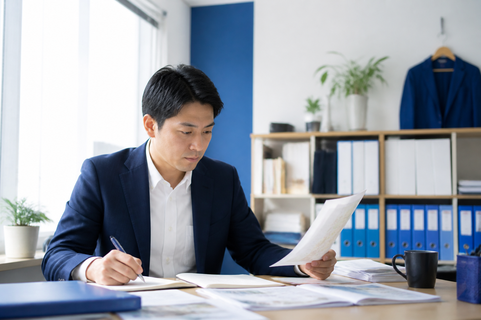 事務所で日々の議員活動を整理する様子