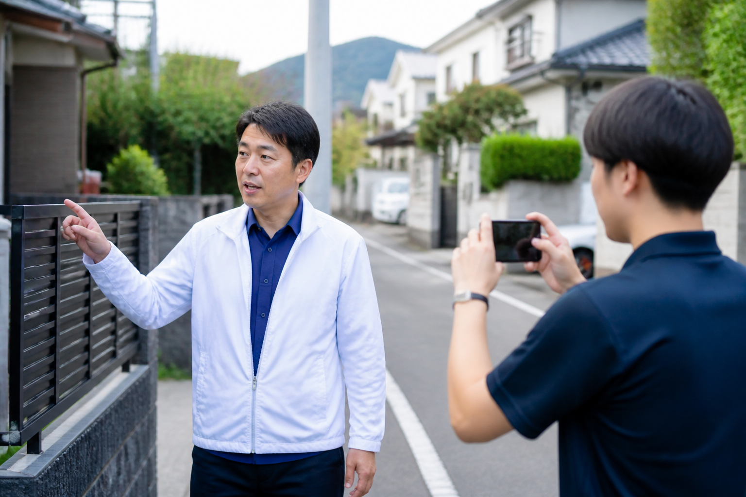 地域を歩いて現場の状況を確認し活動を記録する様子