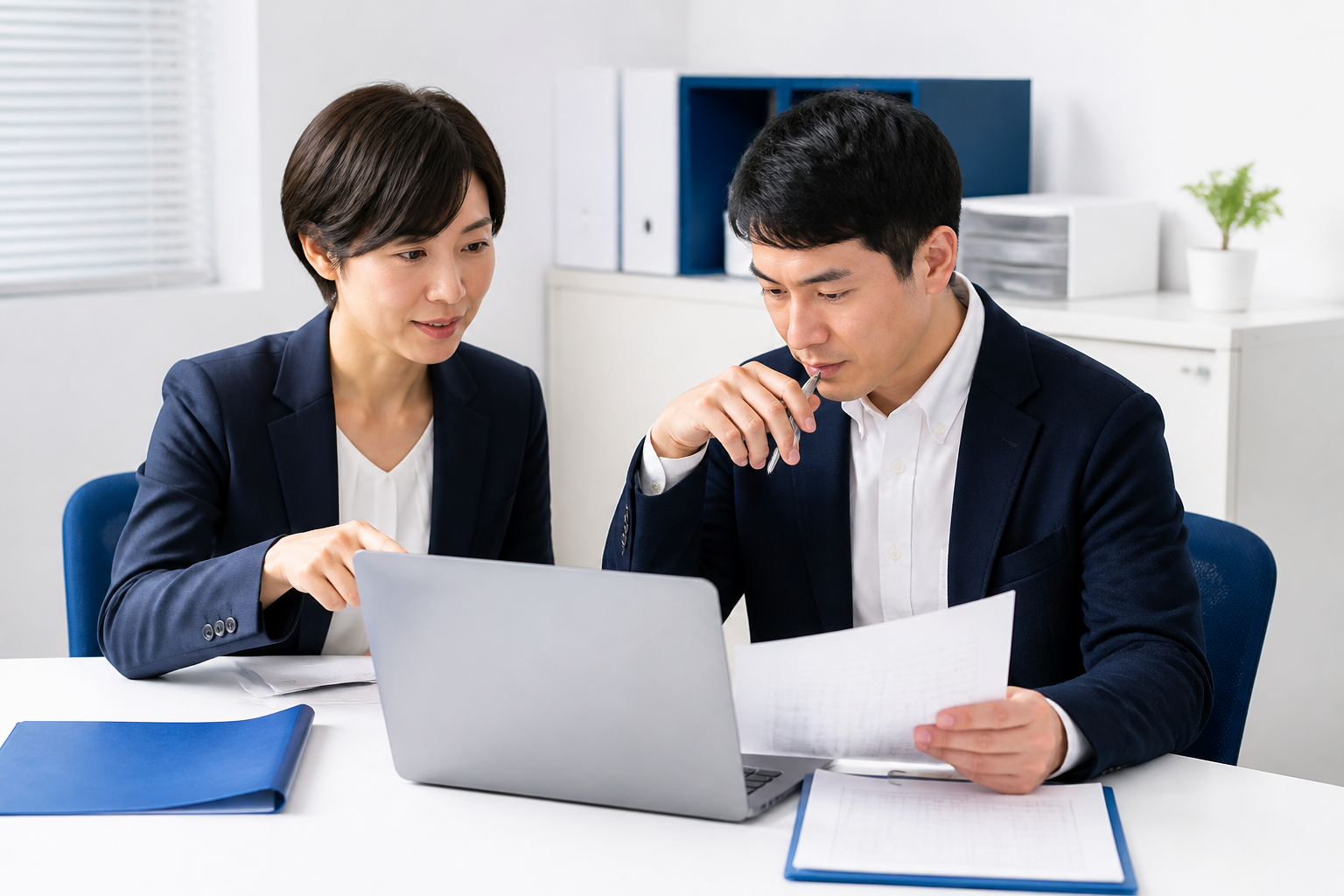 事務所スタッフがSNS投稿を公開前に確認する様子