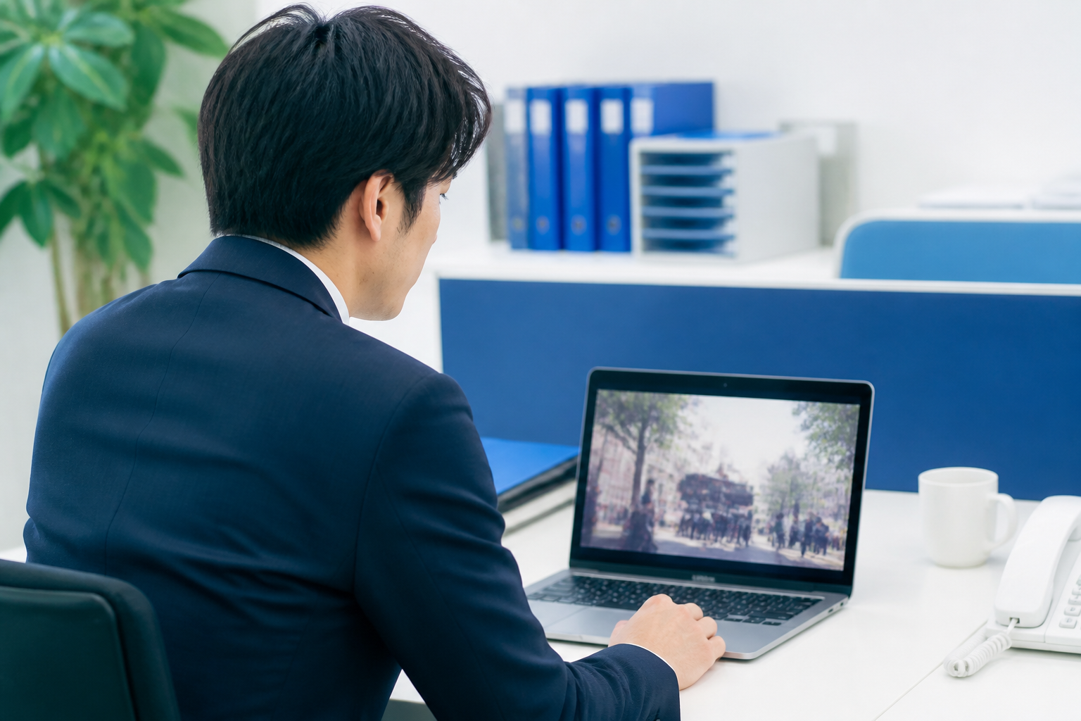 地域行事の写真に個人情報が写っていないか確認する広報担当者