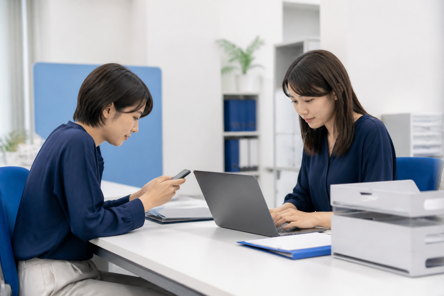 議員事務所でSNS投稿の内容を確認する広報担当者