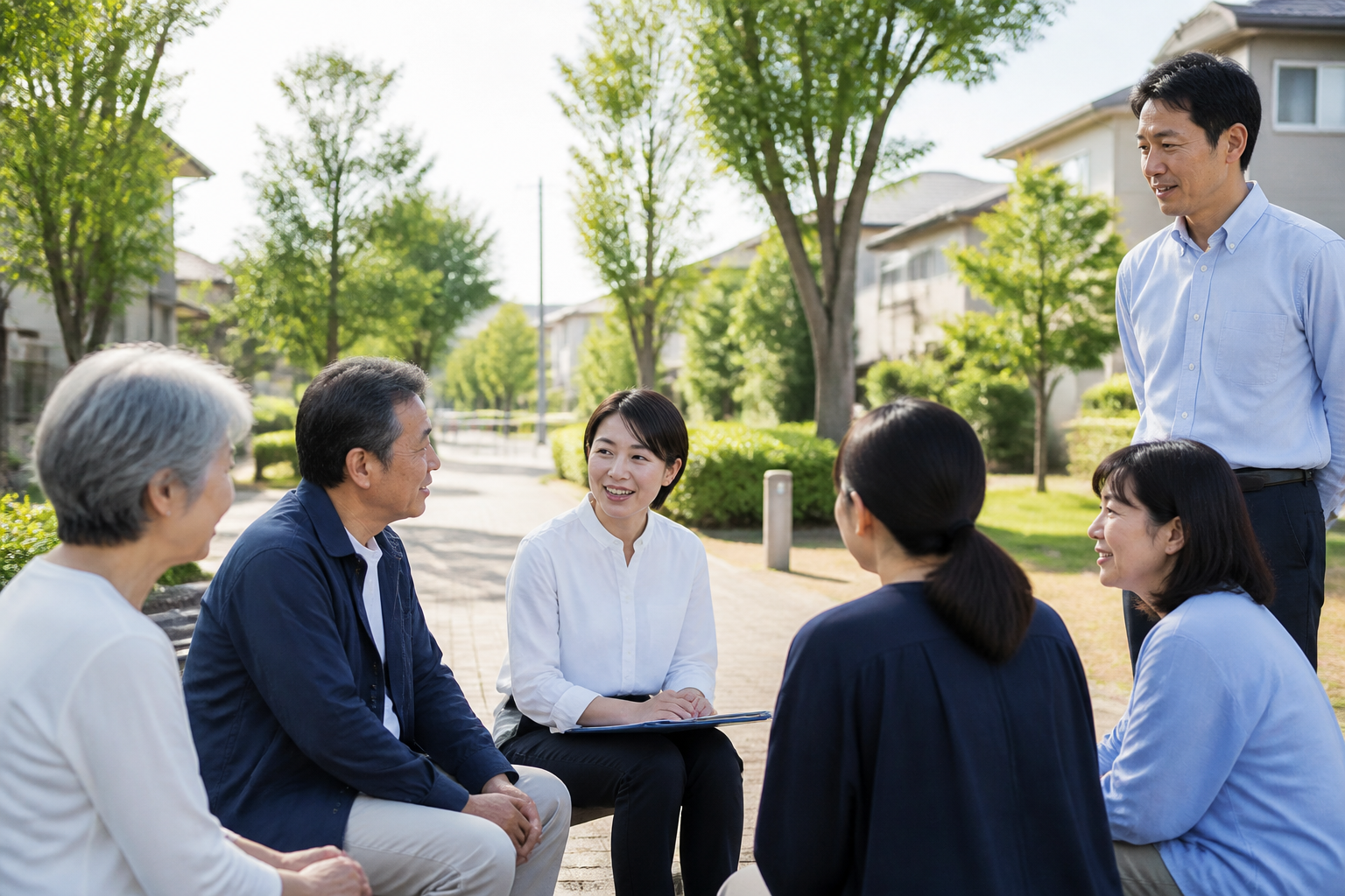 地域の暮らしの場面を見ながら住民と課題を話し合う活動関係者