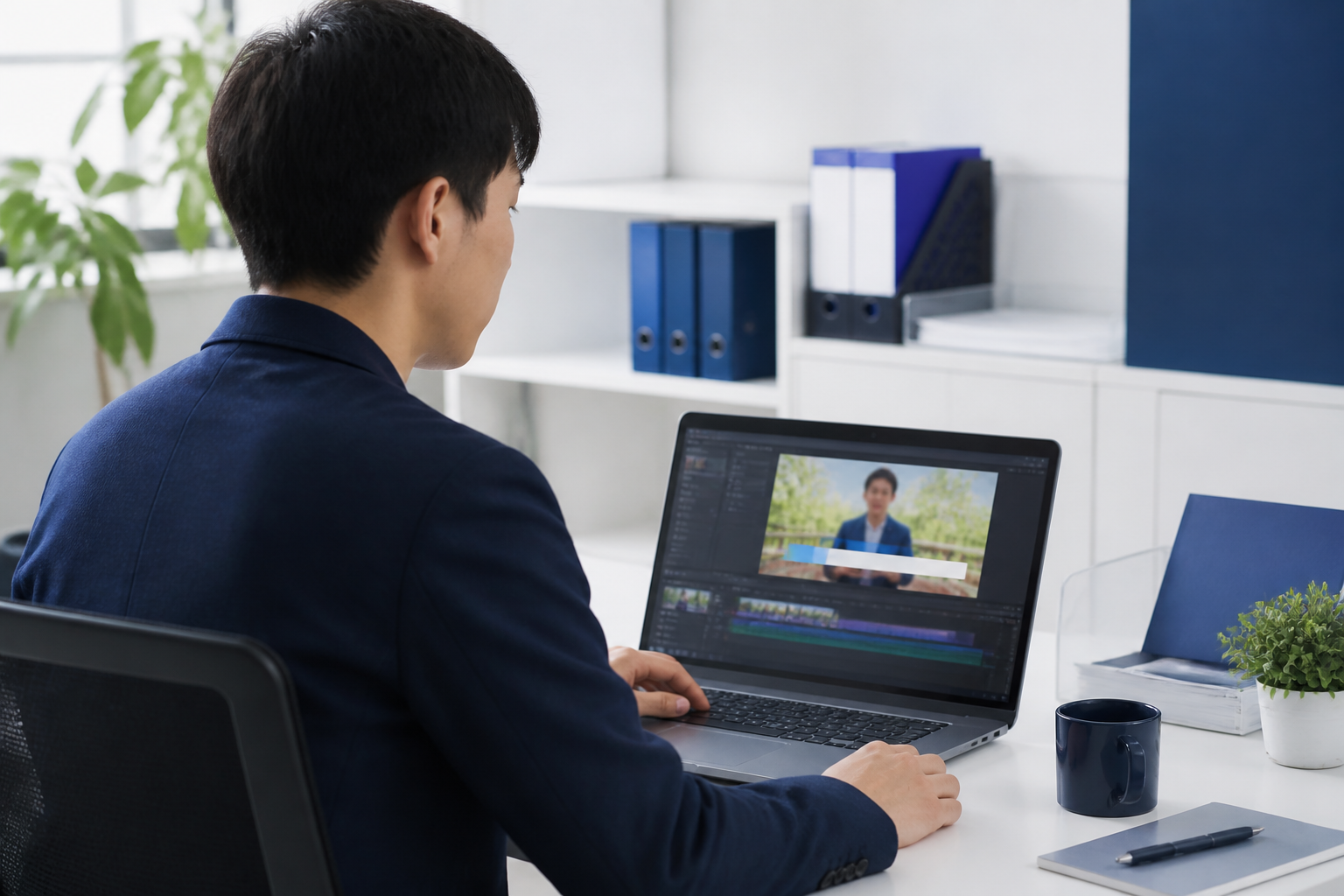 住民に伝わりやすいSNS動画の字幕を確認する政治活動関係者