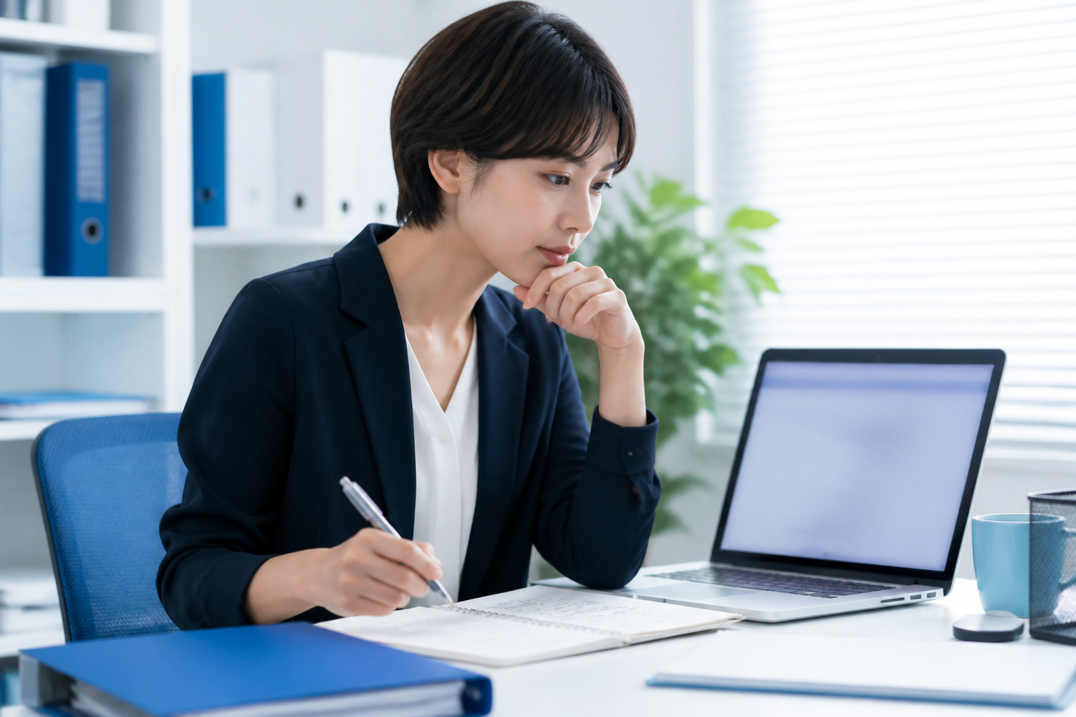 AIで作成したSNSの下書きを確認する議員事務所スタッフ