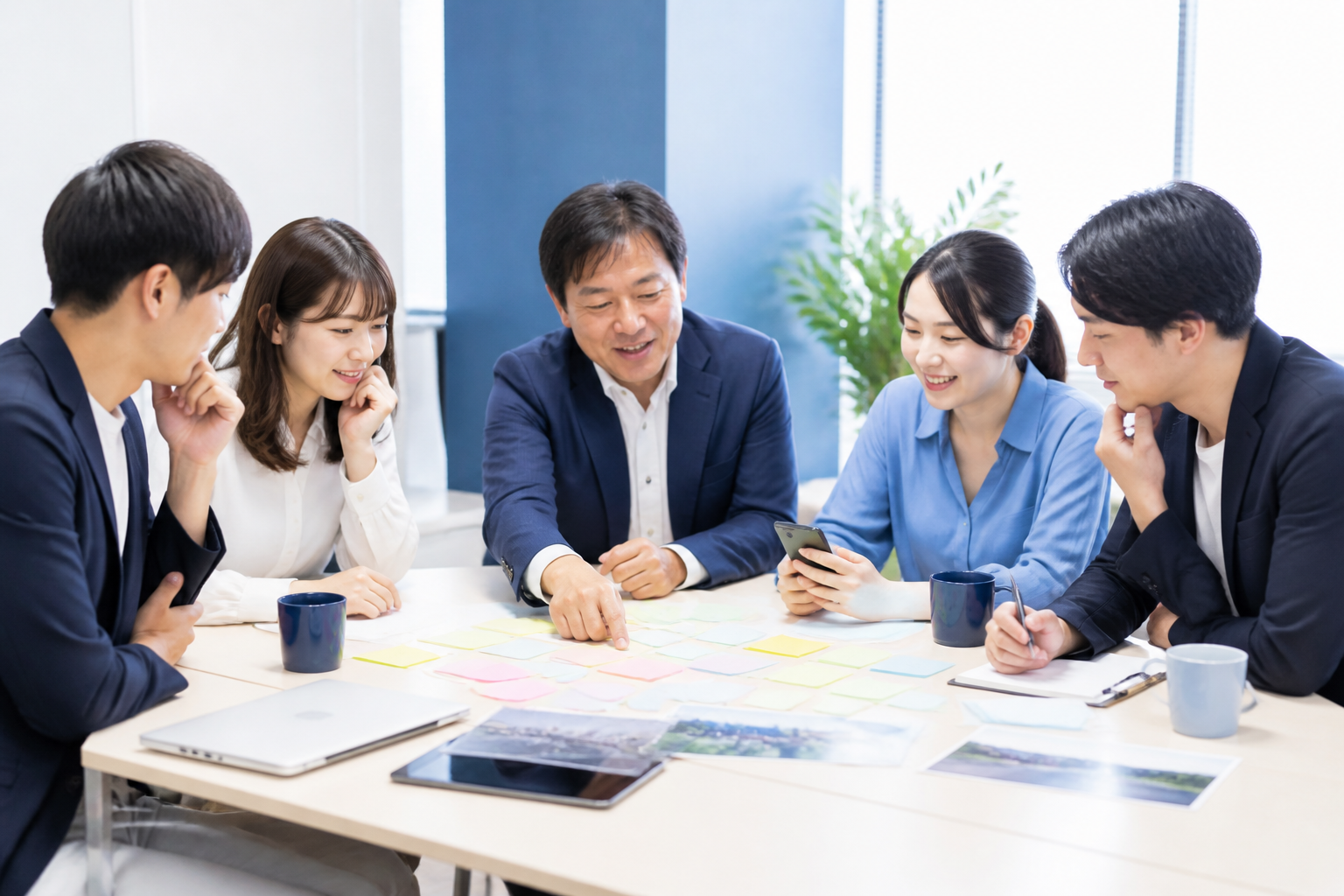 住民目線でSNS投稿案を整理する地方議員とスタッフ