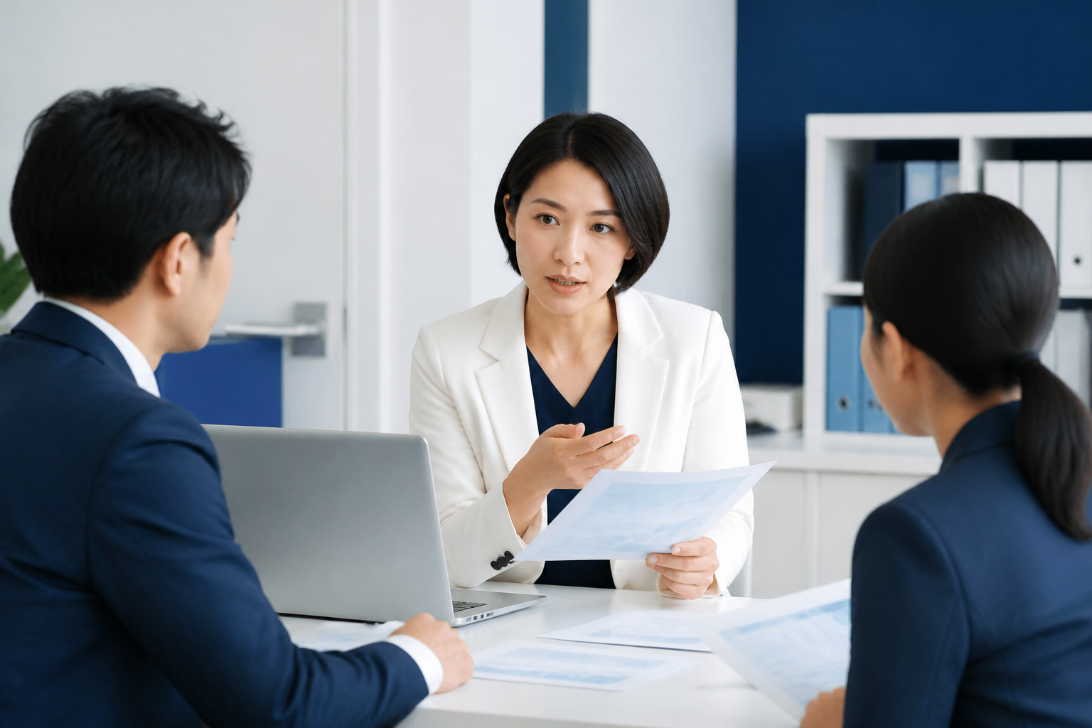 行政資料を確認しながらスタッフに政策を説明する地方議員