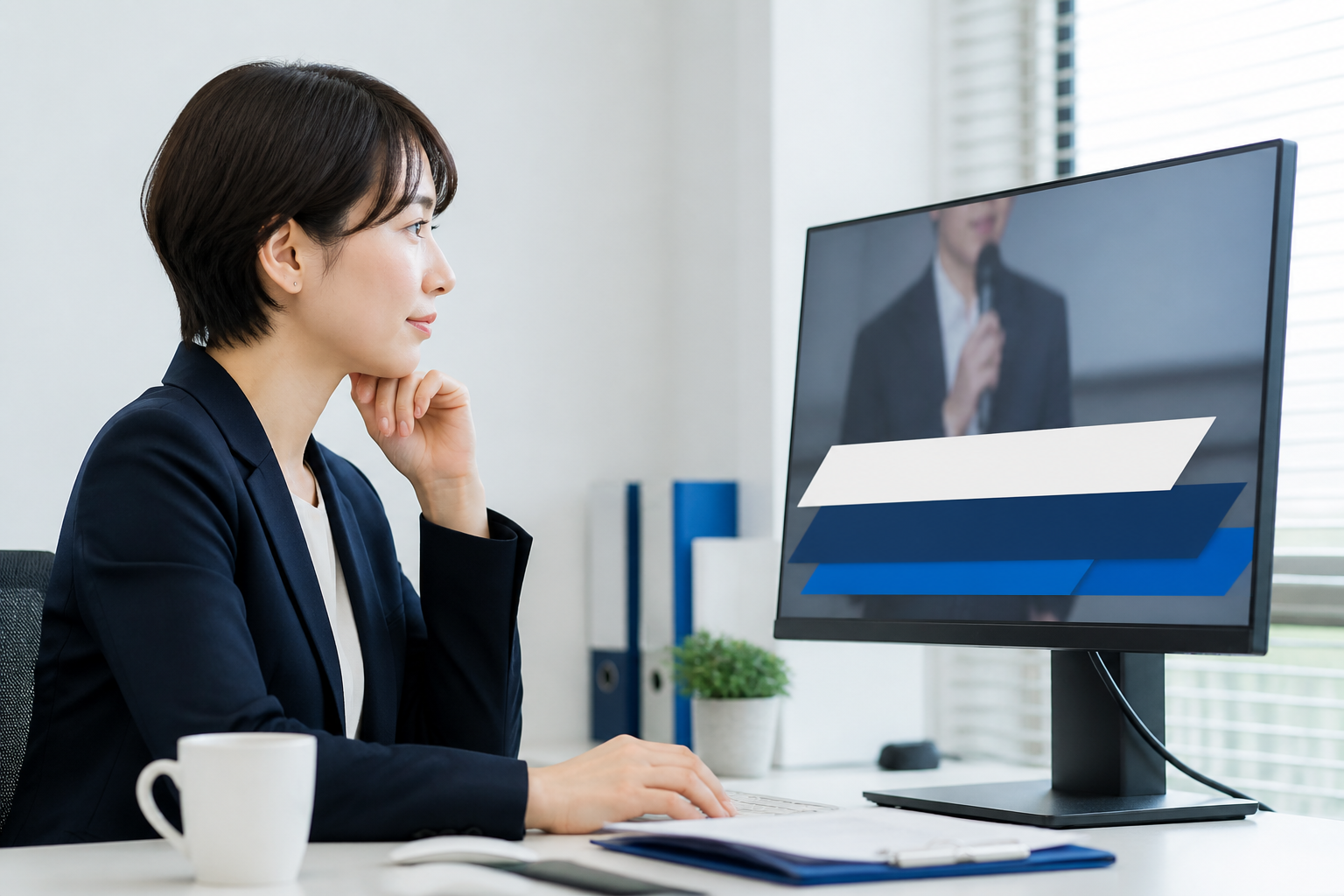 統一した配色と大きさの動画テロップを確認する担当者