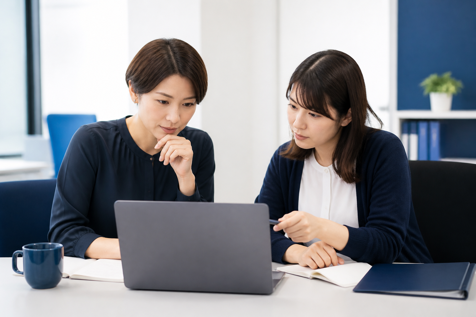 住民からの質問に対するXでの返信方針を相談する議員事務所の担当者