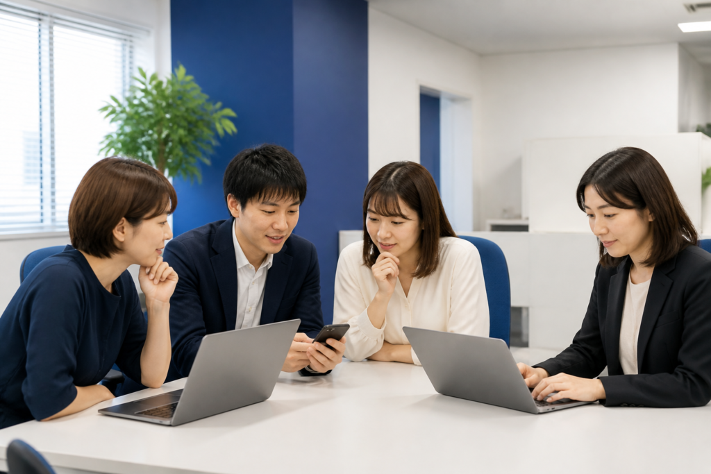 地方議員事務所でSNS投稿を確認するスタッフ