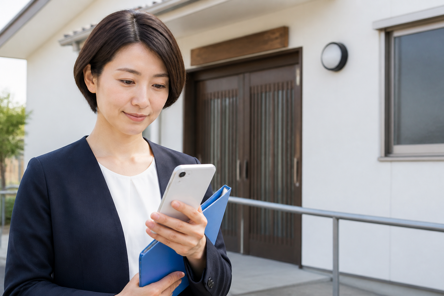 地域イベントの短いLINE案内文を確認する広報担当者
