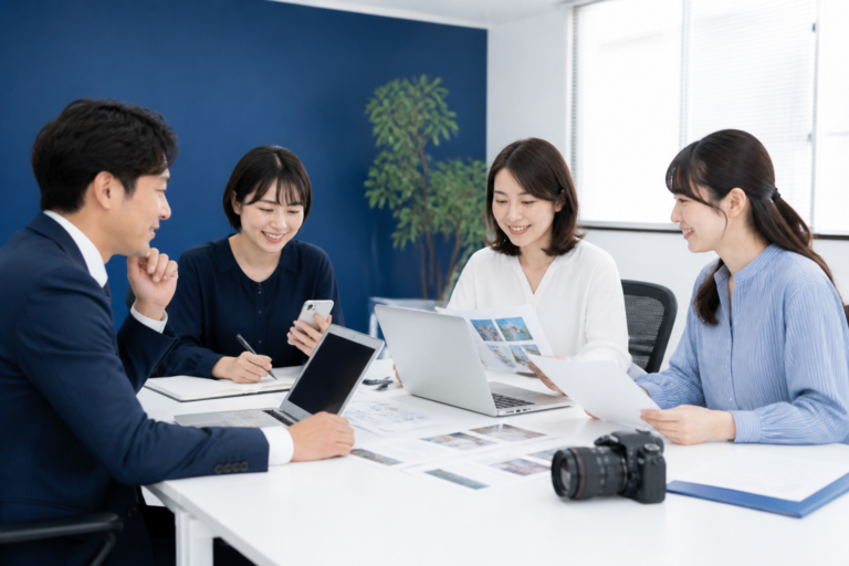 議員事務所のスタッフがSNS投稿の役割分担を確認している様子