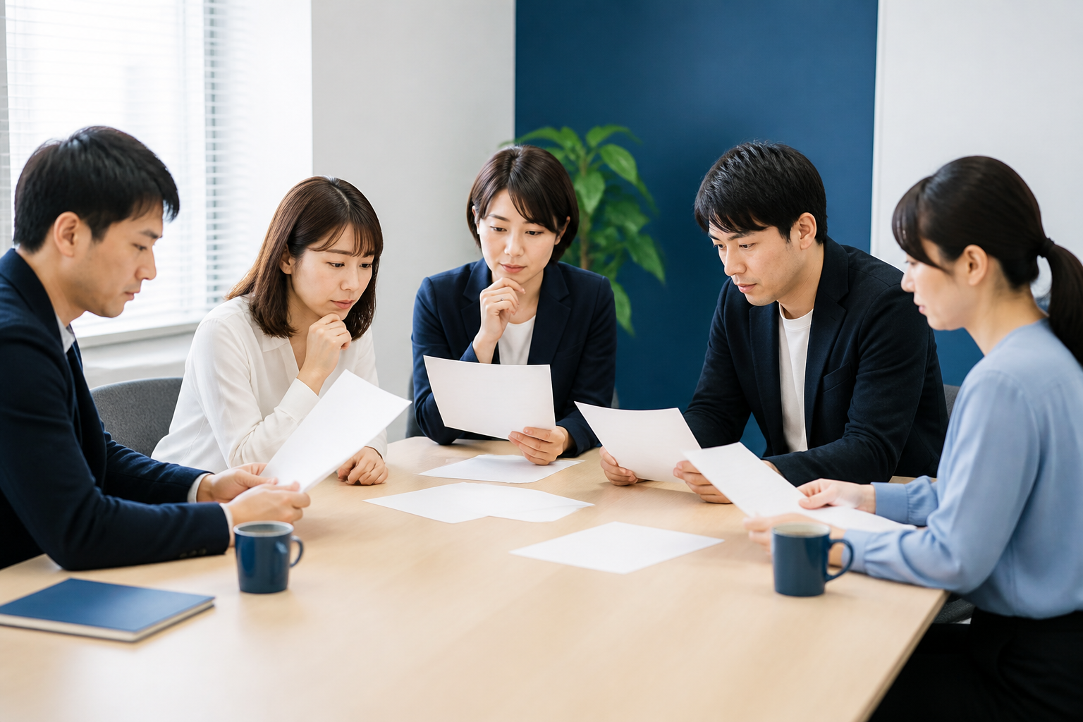 SNSコメントの削除や非表示のルールを確認する事務所スタッフ