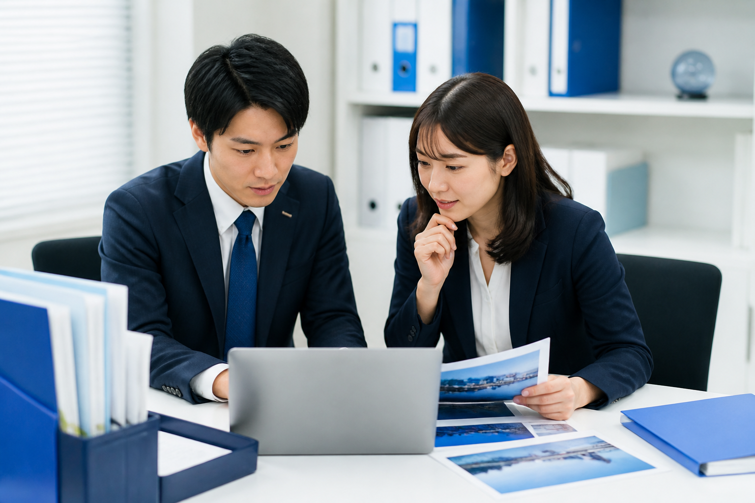 議員事務所でSNS投稿の文章と写真を確認するスタッフ