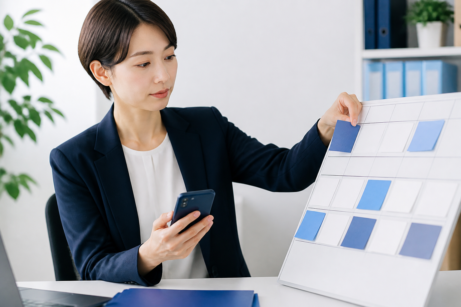 急な予定変更に合わせてSNS投稿計画を調整する広報担当者