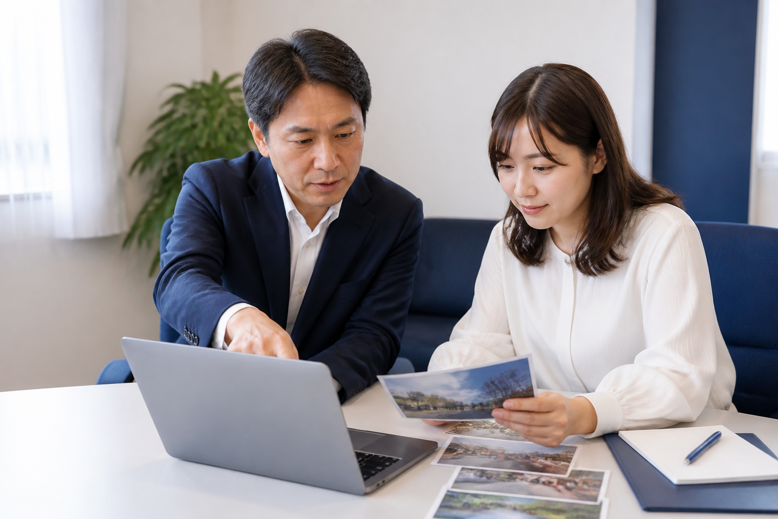 SNS投稿の公開前チェックを分担して行う地方議員と事務所スタッフ