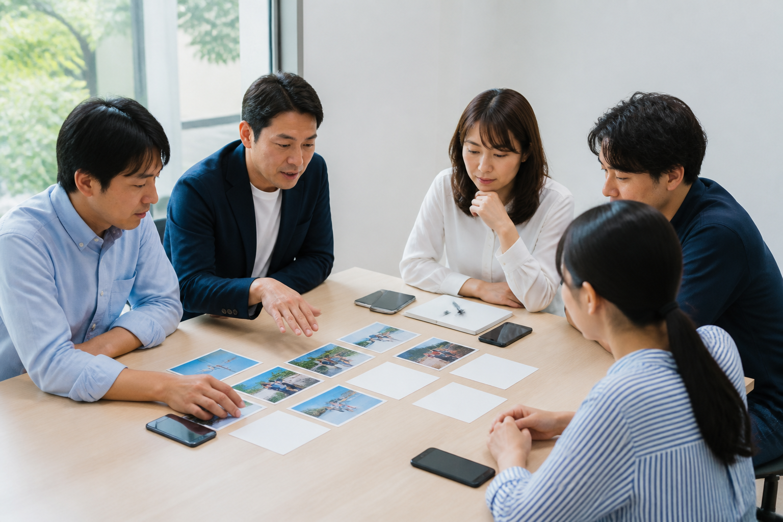補欠選挙のSNSで優先する発信内容を整理する候補予定者とスタッフ