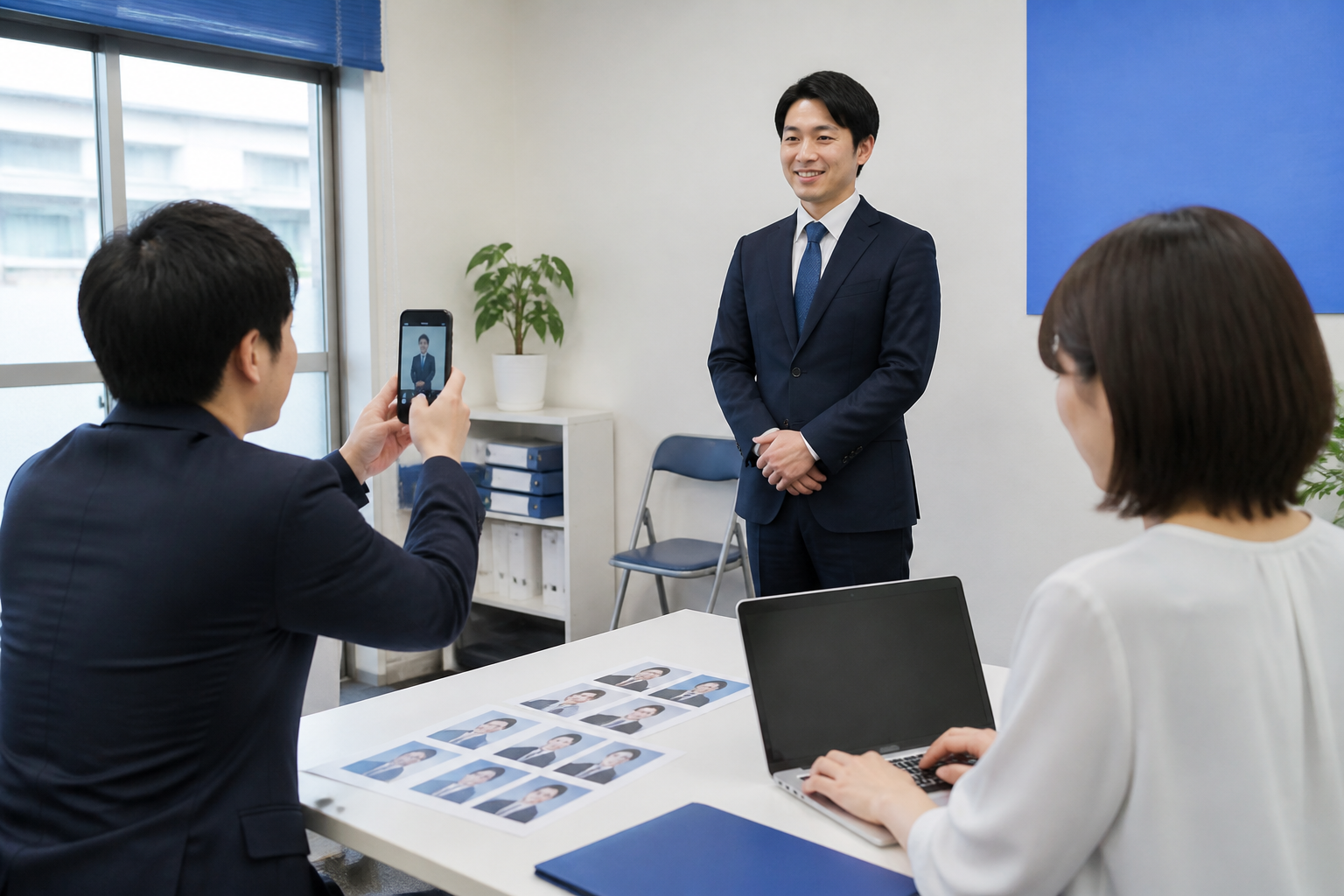スマートフォンで自己紹介動画を撮影しプロフィール素材を準備する様子