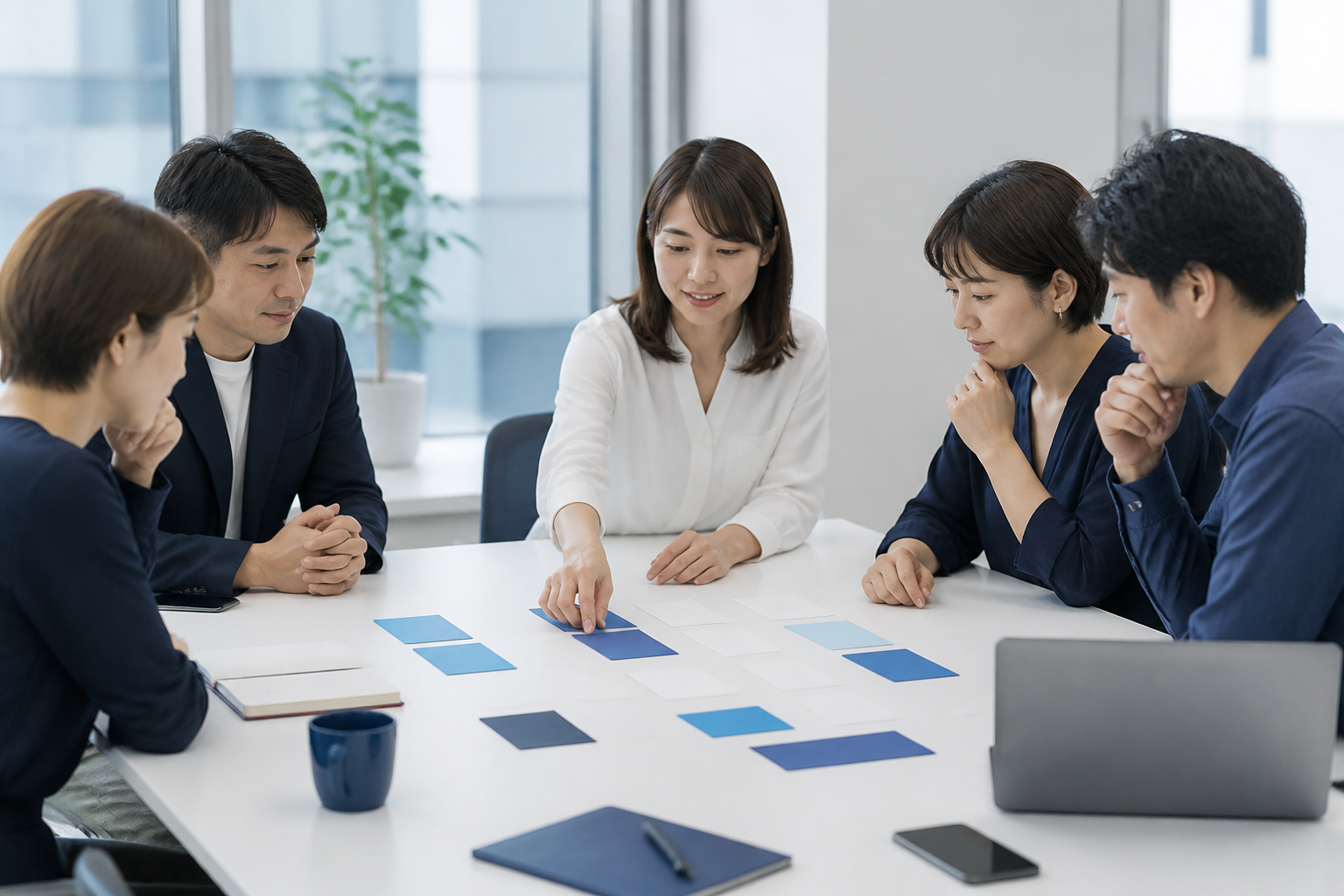 選挙期間の段階ごとにSNS発信テーマを整理するチーム