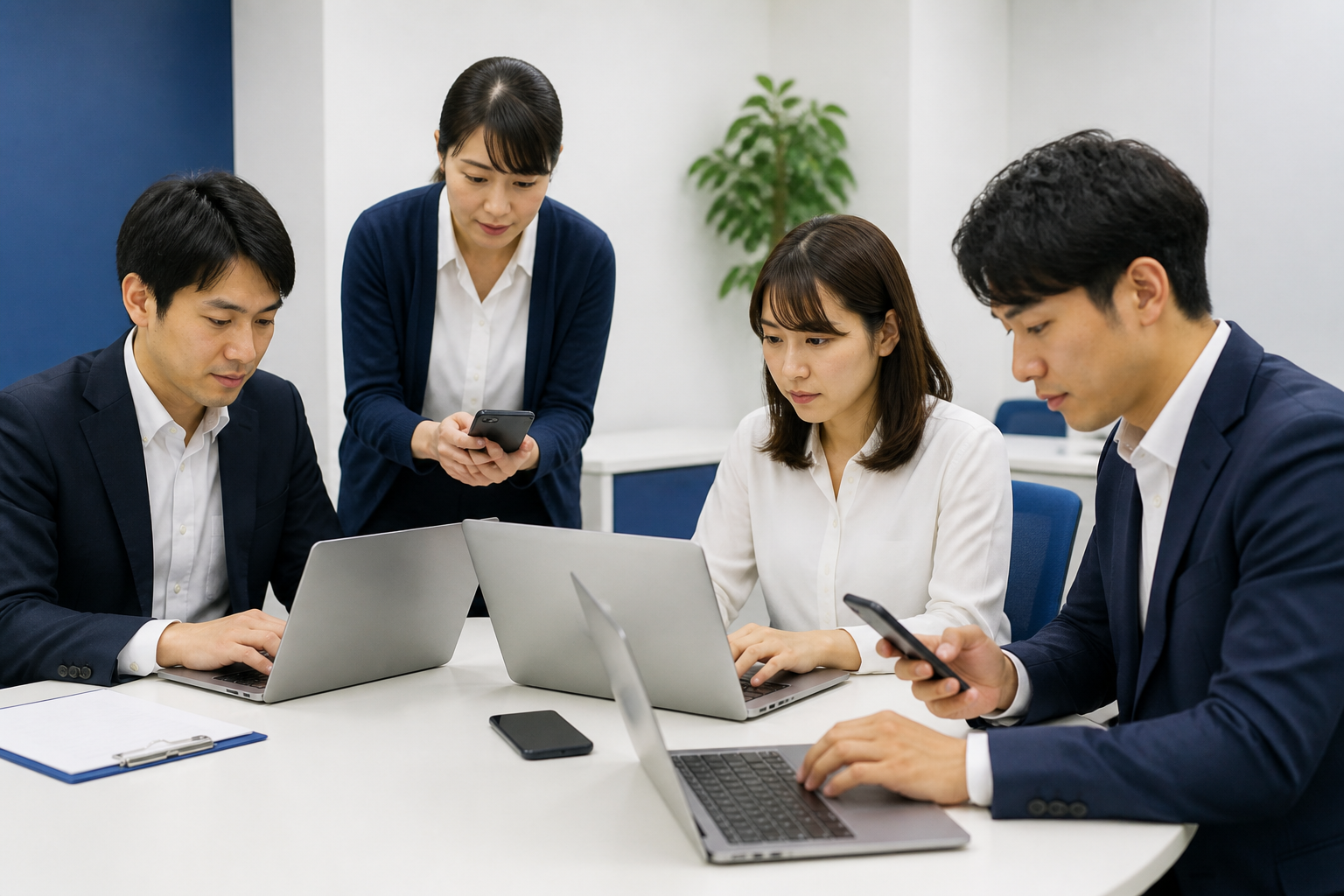 公式サイトとSNSの掲載情報やアカウント権限を確認する事務所スタッフ