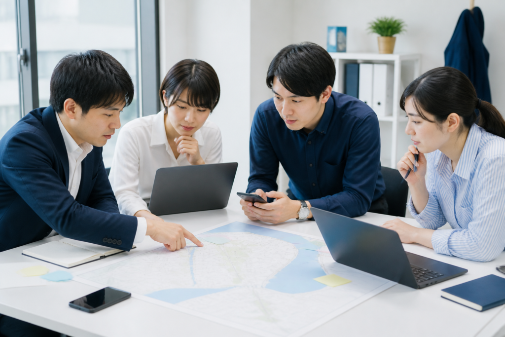 県内各地域への訪問とSNS発信を計画する知事選挙の広報チーム