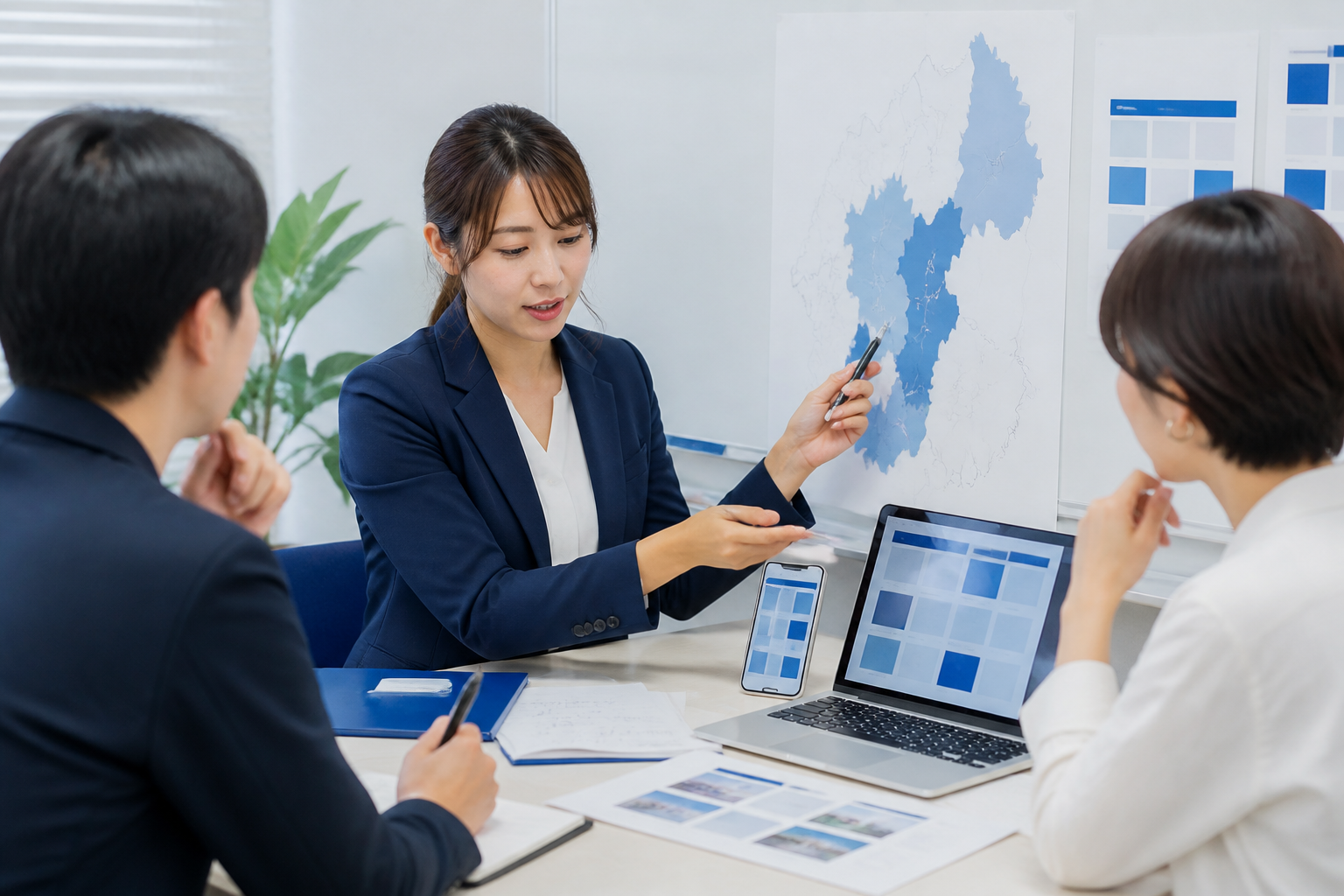 県全体と地域別のネット発信を整理する広報担当者