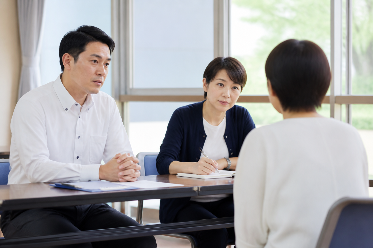 個人が特定されない環境で住民相談を受ける地方議員とスタッフ