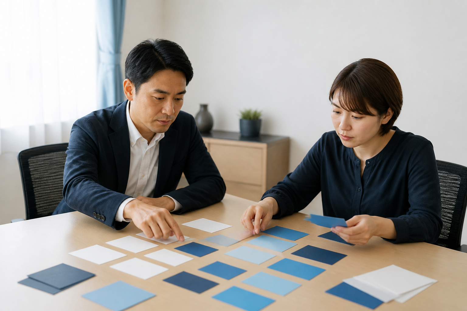 撮影前に長尺政策動画のテーマ別企画を整理する議員と広報担当者