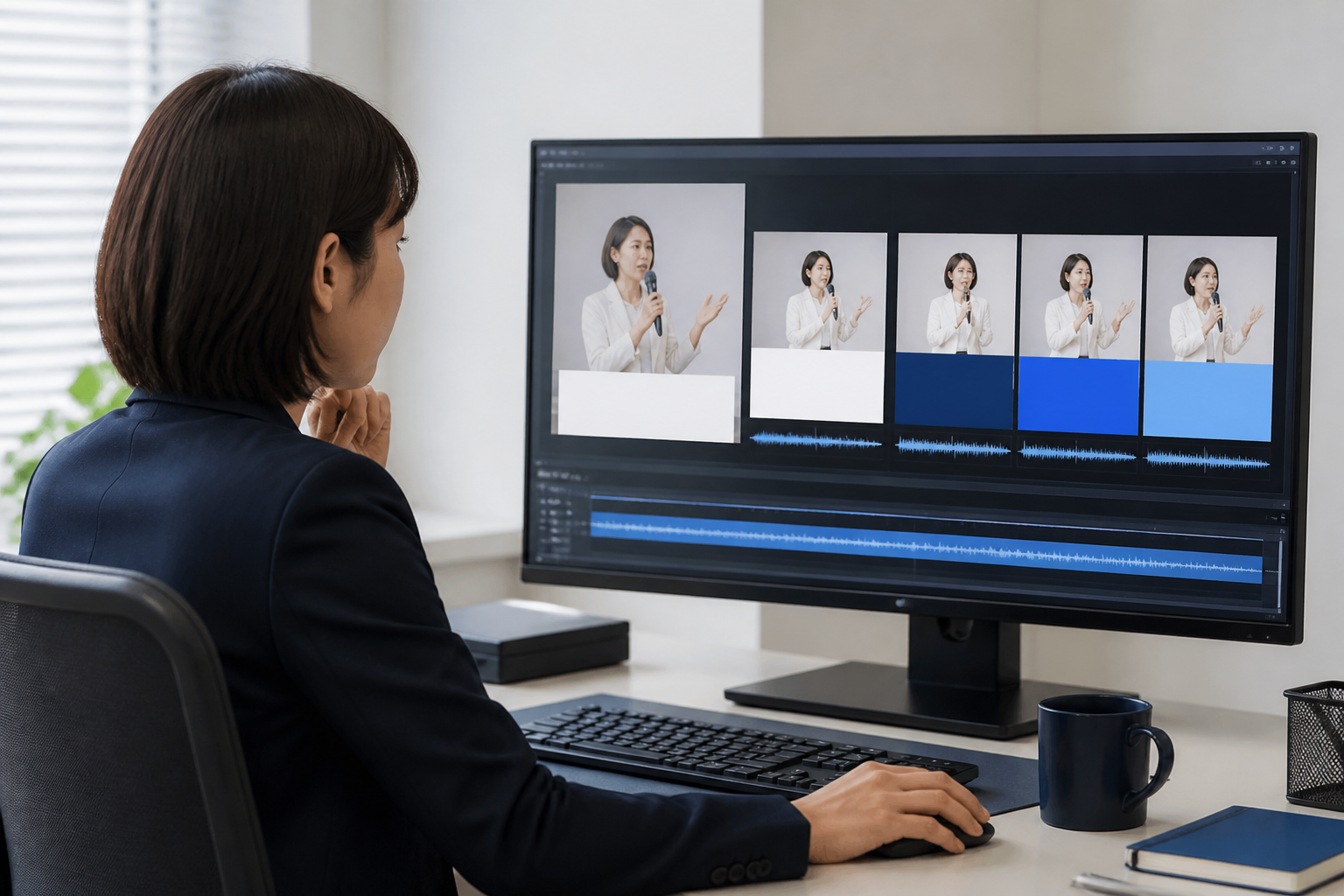 一つの問いと結論に絞った縦型ショート動画を編集する担当者