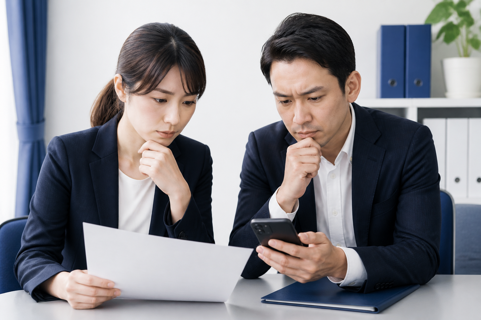 平時と選挙期間の区分を踏まえてSNS投稿を確認する事務所スタッフ