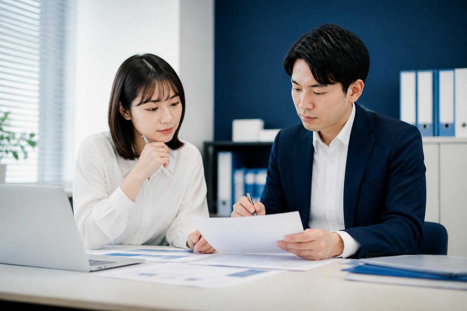 政策の原資料とSNS投稿案を照合して公開前確認を行うスタッフ