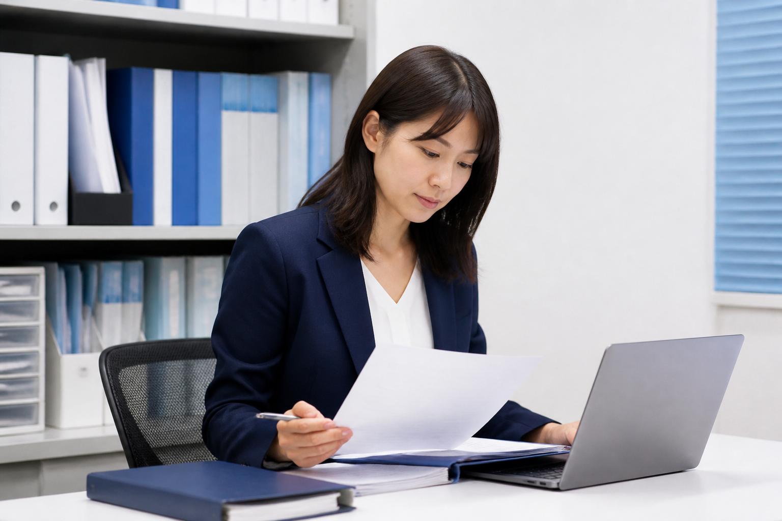 選挙期間中の情報発信ルールを資料で確認する担当者