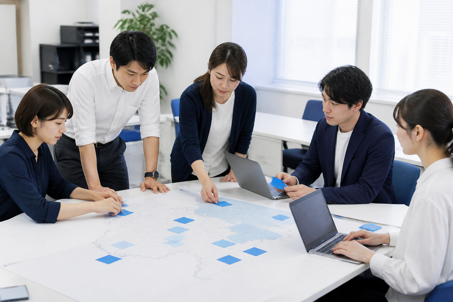 選挙区を地域ブロックに分けてコンテンツマップを作るスタッフ