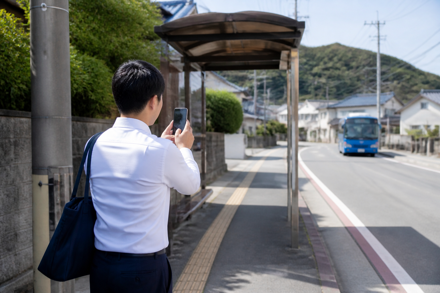 地域交通の課題を現地で確認し発信素材を記録するスタッフ