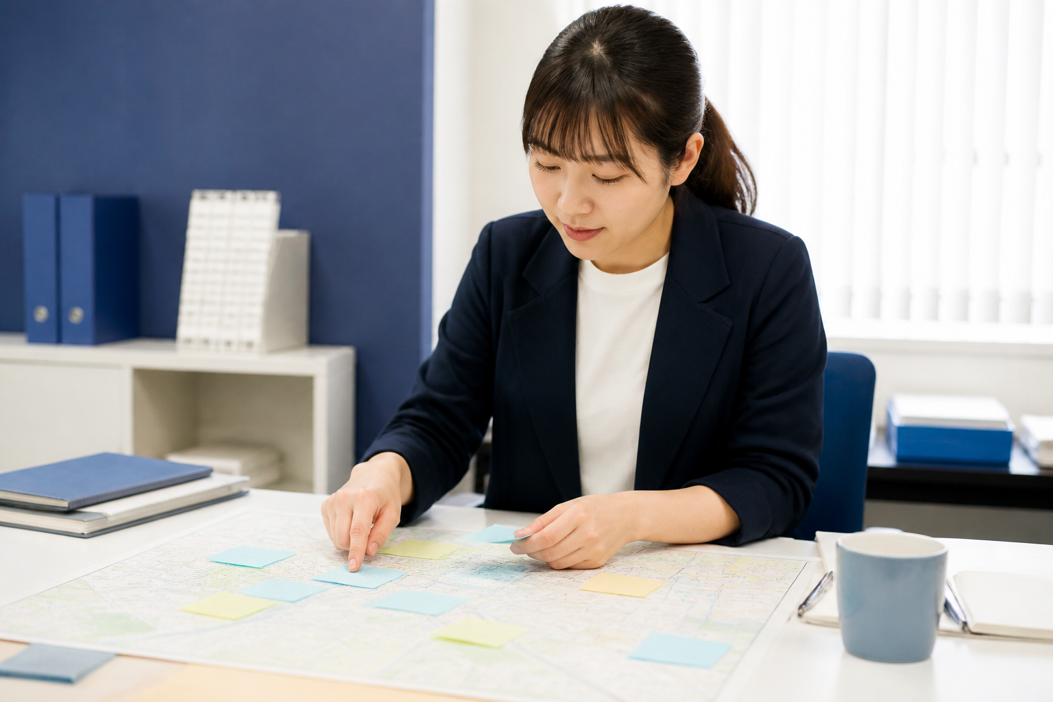 地域地図を使ってSNS発信の対象を整理する広報担当者