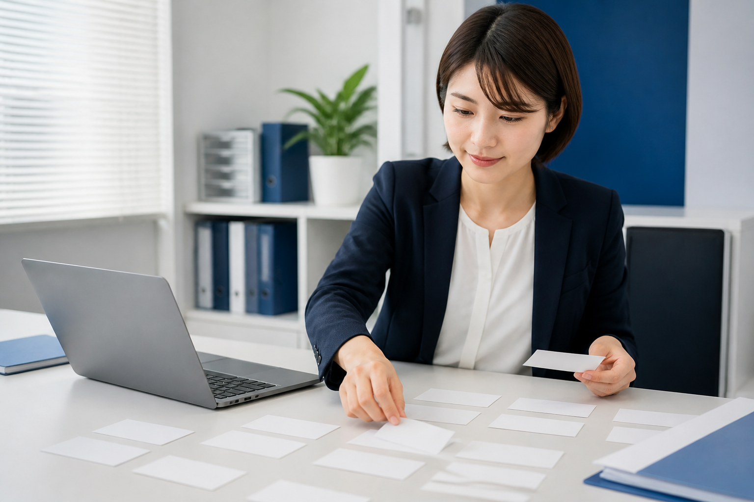 SNS投稿文の構成をテンプレートに沿って整理する広報担当者