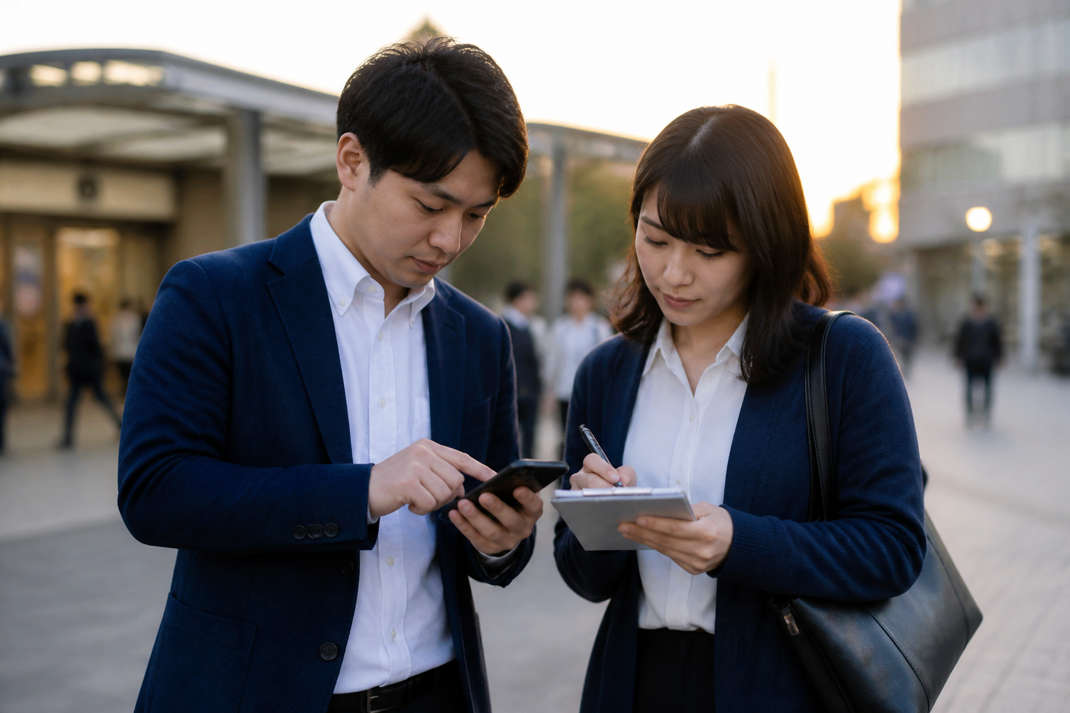 街頭活動後のSNS投稿作業を分担する議員事務所スタッフ